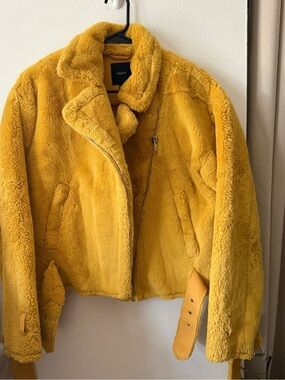 Forever 21 Plush Teddy Moto Jacket in Mustard Yellow